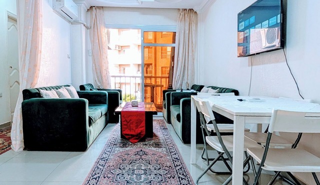 Madinaty Cozy 2BR narrow garden view apartment
