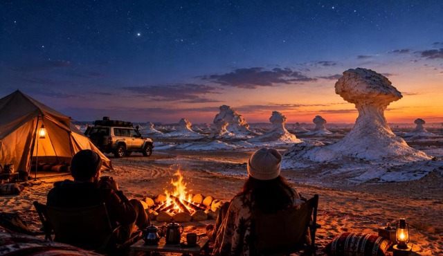 Overnight camping at white desert , white desert safari trip in Ḩulwān